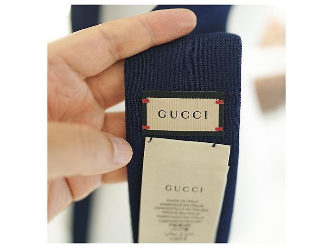 Gucci Men's GG Logo Wool Knit Tie Navy Blue - view 10