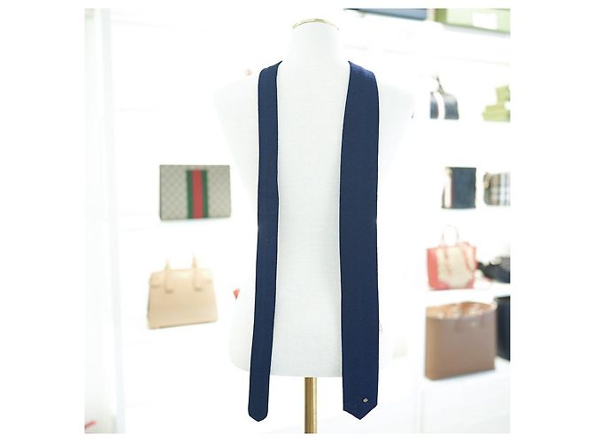 Gucci Men's GG Logo Wool Knit Tie Navy Blue - view 3