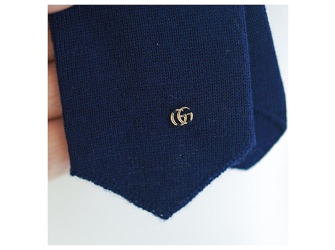 Gucci Men's GG Logo Wool Knit Tie Navy Blue - view 4