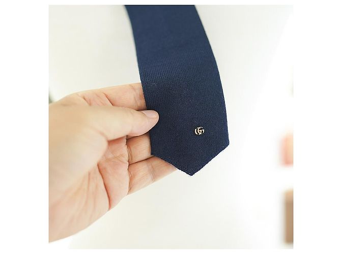 Gucci Men's GG Logo Wool Knit Tie Navy Blue - view 5