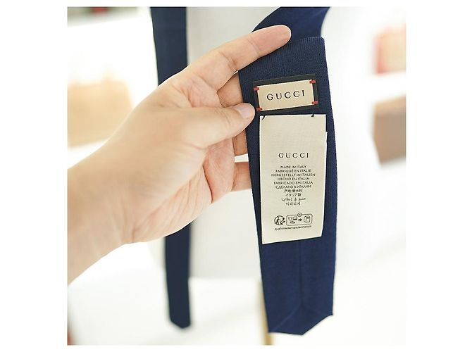 Gucci Men's GG Logo Wool Knit Tie Navy Blue - view 9
