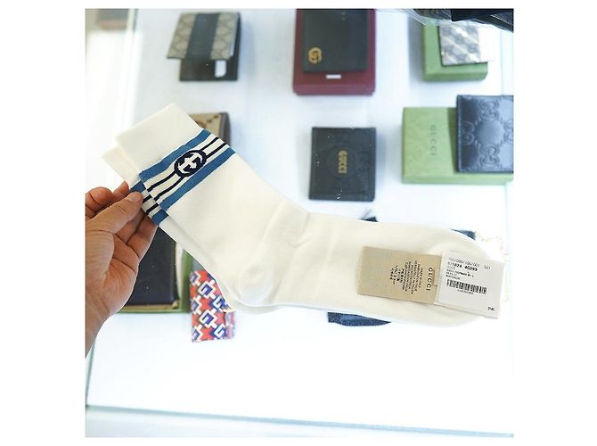 Gucci Calze bianche da uomo in misto cotone jacquard con logo GG Bianco - vista 15