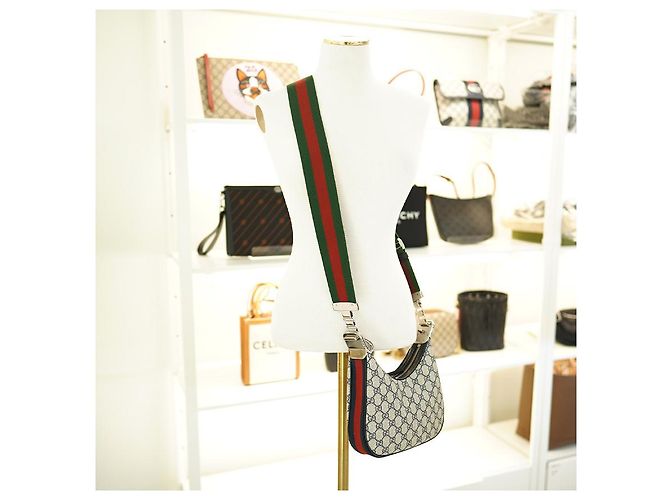 Gucci Borsa a spalla in tela beige e blu navy - vista 10