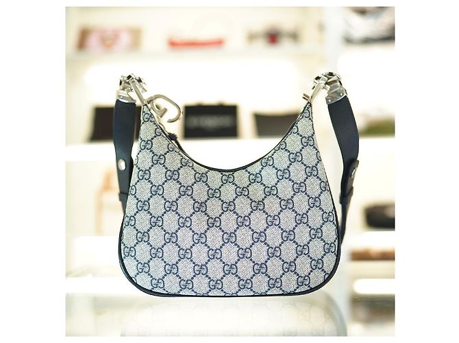 Gucci Borsa a spalla in tela beige e blu navy - vista 11