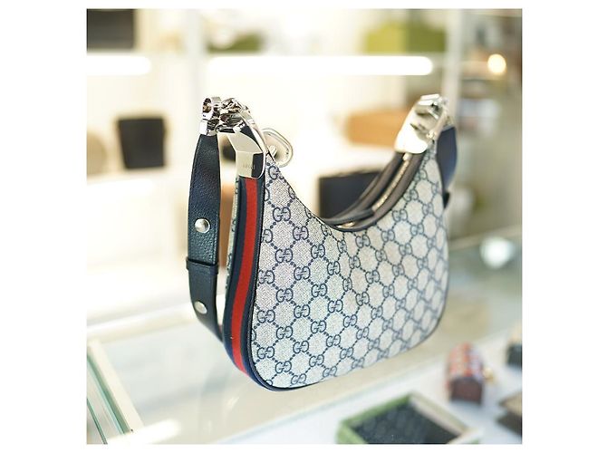 Gucci Borsa a spalla in tela beige e blu navy - vista 12