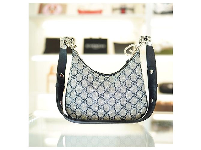Gucci Borsa a spalla in tela beige e blu navy - vista 14