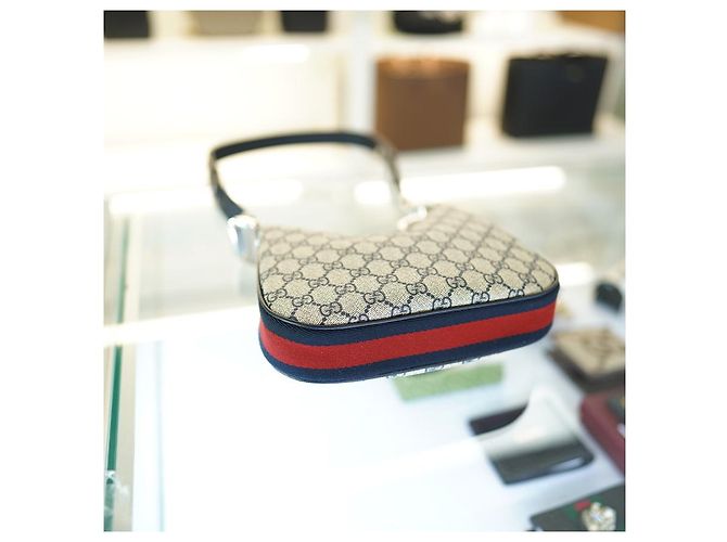 Gucci Borsa a spalla in tela beige e blu navy - vista 15