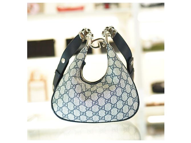 Gucci Borsa a spalla in tela beige e blu navy - vista 16