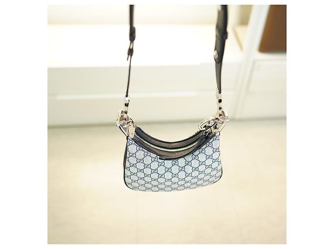 Gucci Borsa a spalla in tela beige e blu navy - vista 19