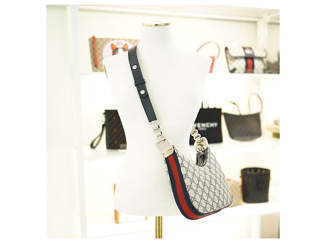 Gucci Borsa a spalla in tela beige e blu navy - vista 2