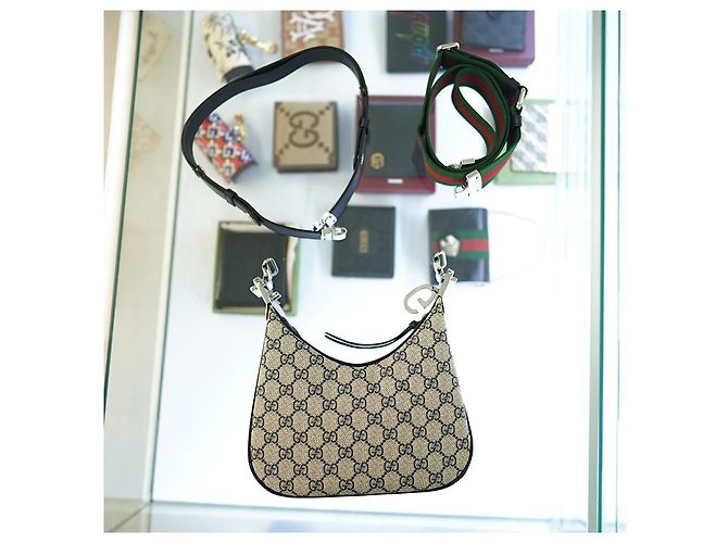 Gucci Borsa a spalla in tela beige e blu navy - vista 24