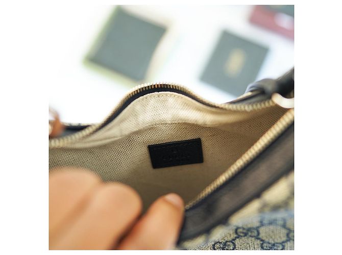 Gucci Borsa a spalla in tela beige e blu navy - vista 26