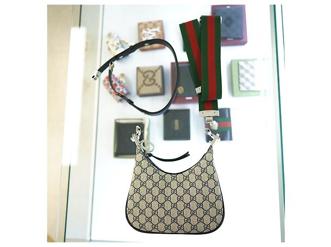 Gucci Borsa a spalla in tela beige e blu navy - vista 27