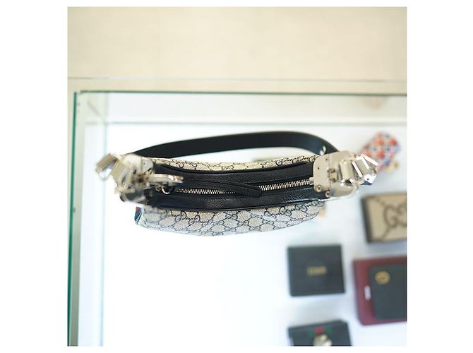 Gucci Borsa a spalla in tela beige e blu navy - vista 4