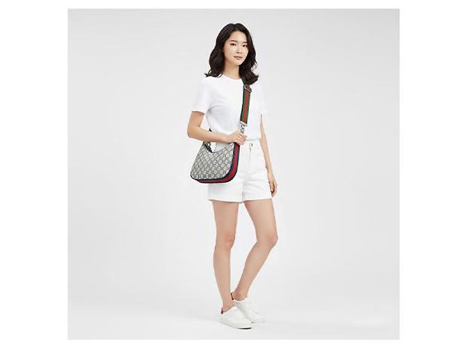 Gucci Borsa a spalla in tela beige e blu navy - vista 8