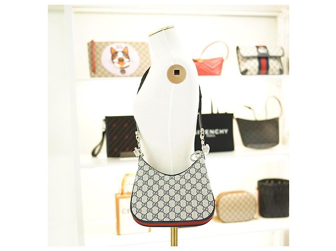 Gucci Borsa a spalla in tela beige e blu navy - vista 9