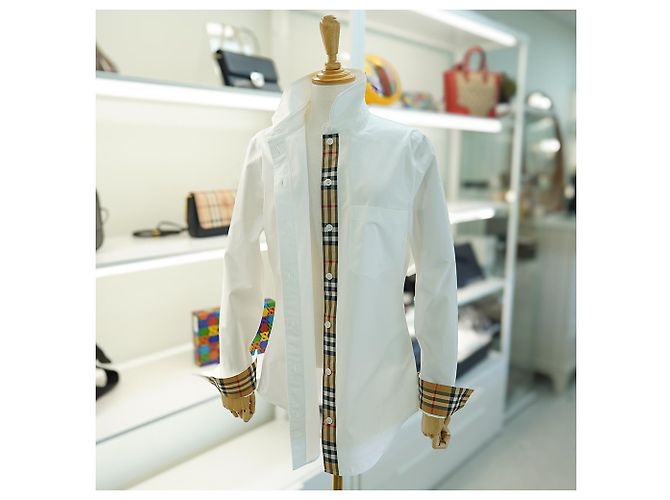 Burberry Camisa de manga larga de algodón blanco a cuadros de lujo - vista 11