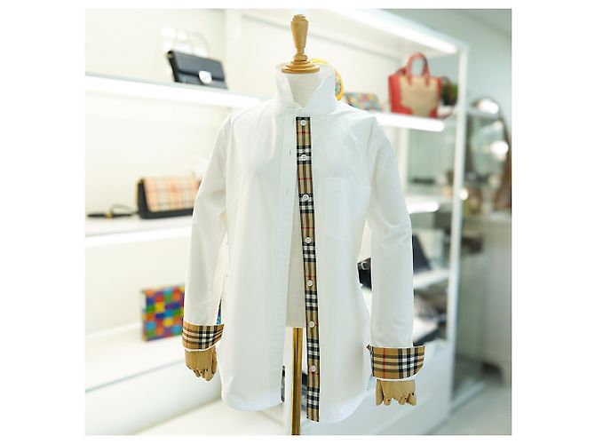 Burberry Camisa de manga larga de algodón blanco a cuadros de lujo - vista 4