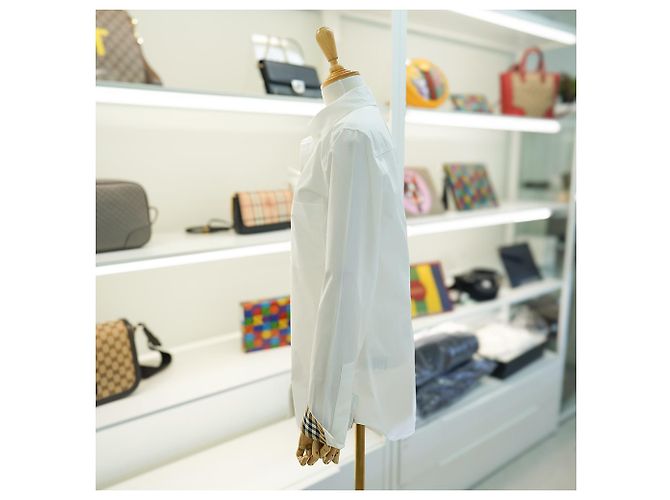 Burberry Camisa de manga larga de algodón blanco a cuadros de lujo - vista 5