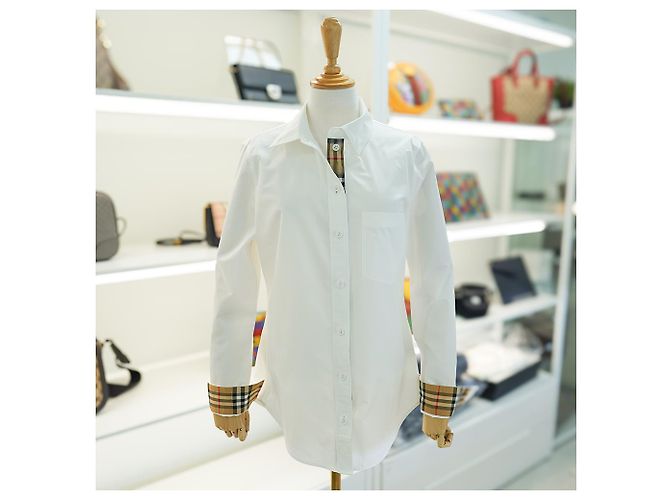 Burberry Camisa de manga larga de algodón blanco a cuadros de lujo - vista 7