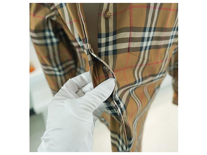 Burberry Camisa de manga larga para mujer en algodón camel a cuadros - Ropa de lujo Castaño - vista 10