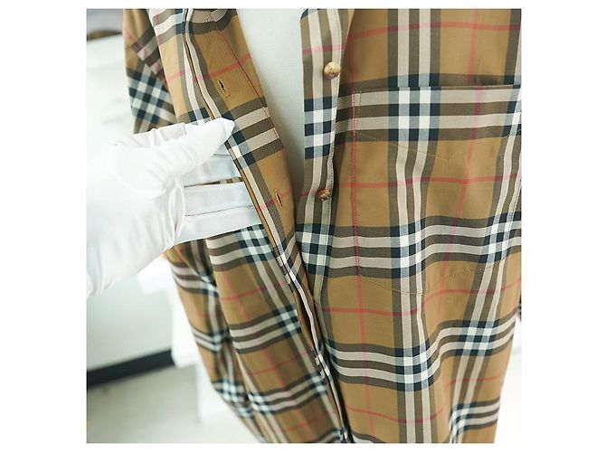 Burberry Camisa de manga larga para mujer en algodón camel a cuadros - Ropa de lujo Castaño - vista 11