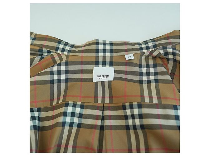 Burberry Camisa de manga larga para mujer en algodón camel a cuadros - Ropa de lujo Castaño - vista 13