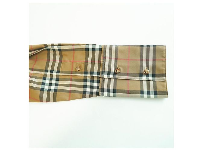 Burberry Camisa de manga larga para mujer en algodón camel a cuadros - Ropa de lujo Castaño - vista 16