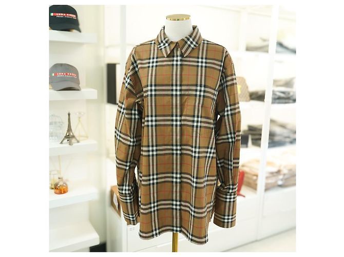 Burberry Camisa de manga larga para mujer en algodón camel a cuadros - Ropa de lujo Castaño - vista 2