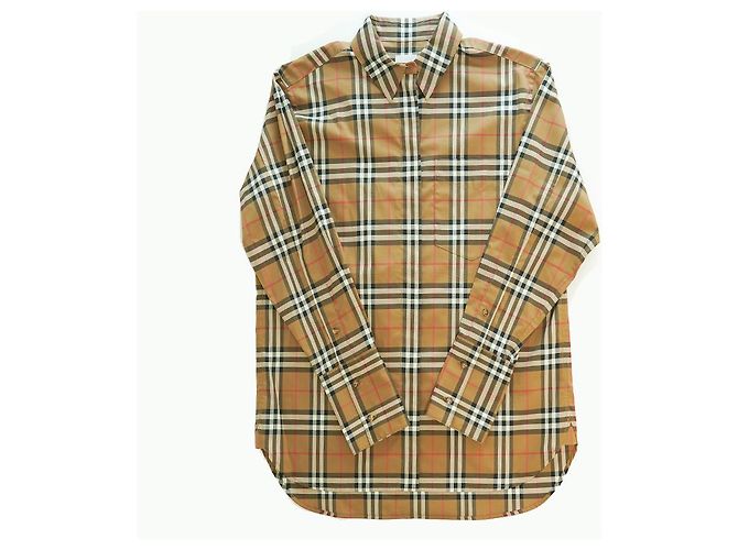Burberry Camisa de manga larga para mujer en algodón camel a cuadros - Ropa de lujo Castaño - vista 3