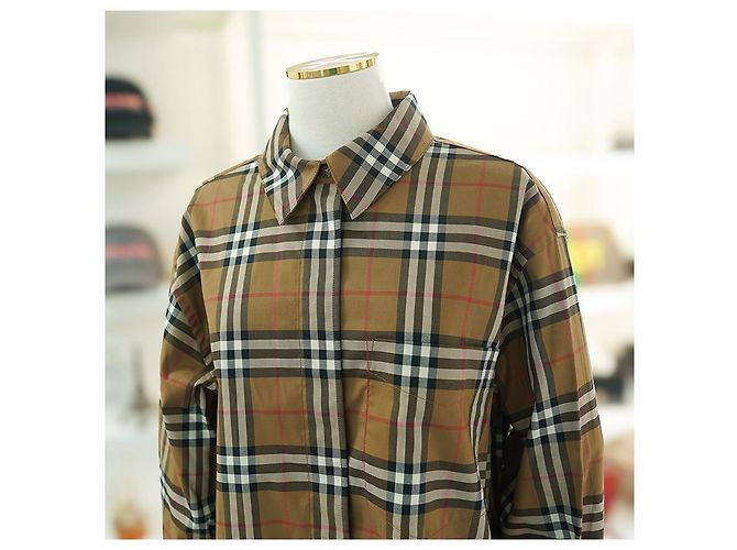 Burberry Camisa de manga larga para mujer en algodón camel a cuadros - Ropa de lujo Castaño - vista 4