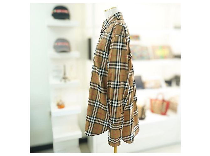 Burberry Camisa de manga larga para mujer en algodón camel a cuadros - Ropa de lujo Castaño - vista 5