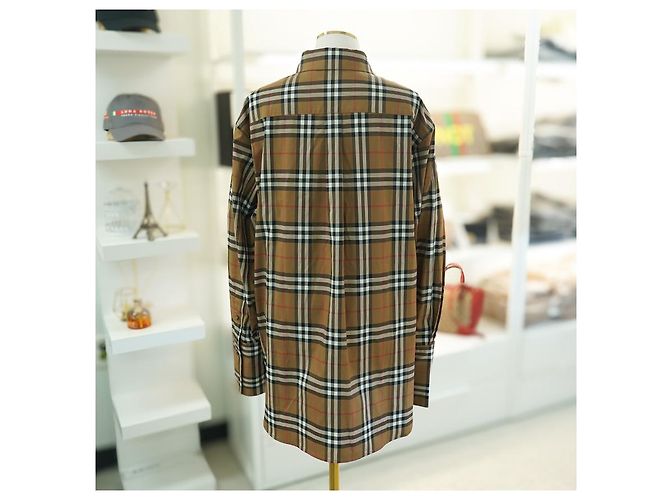 Burberry Camisa de manga larga para mujer en algodón camel a cuadros - Ropa de lujo Castaño - vista 6