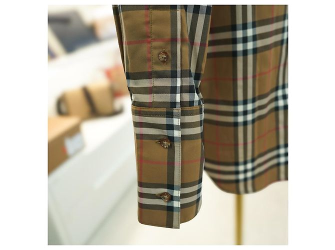 Burberry Camisa de manga larga para mujer en algodón camel a cuadros - Ropa de lujo Castaño - vista 7