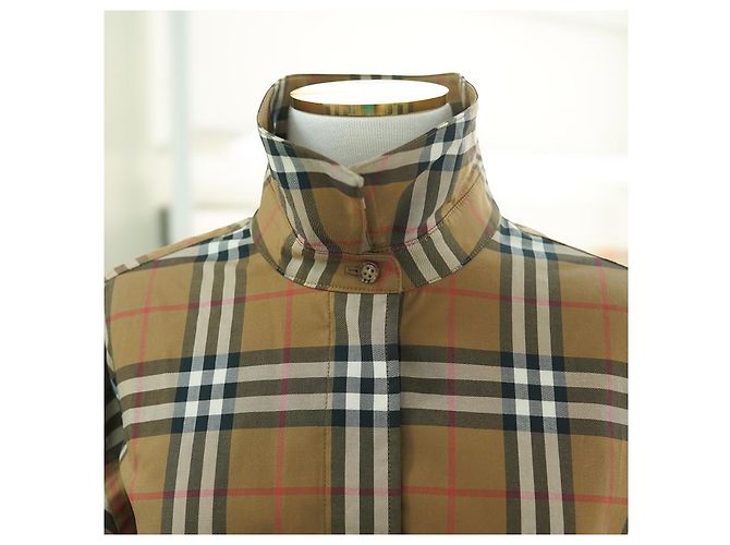 Burberry Camisa de manga larga para mujer en algodón camel a cuadros - Ropa de lujo Castaño - vista 8