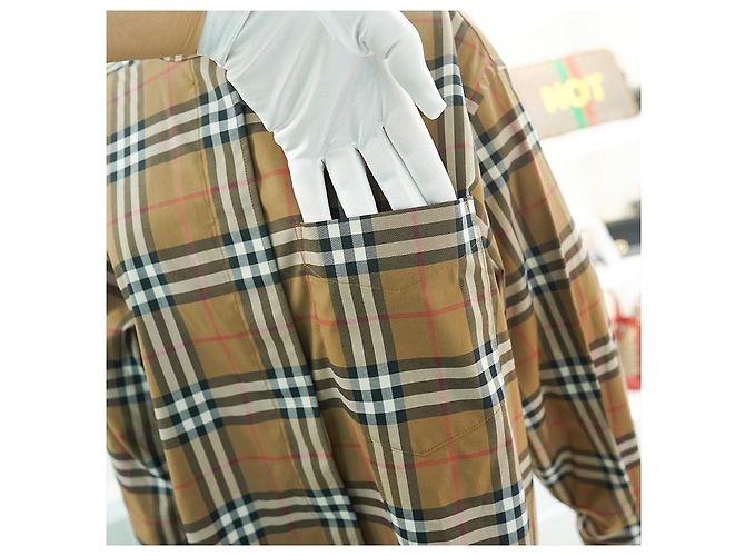 Burberry Camisa de manga larga para mujer en algodón camel a cuadros - Ropa de lujo Castaño - vista 9