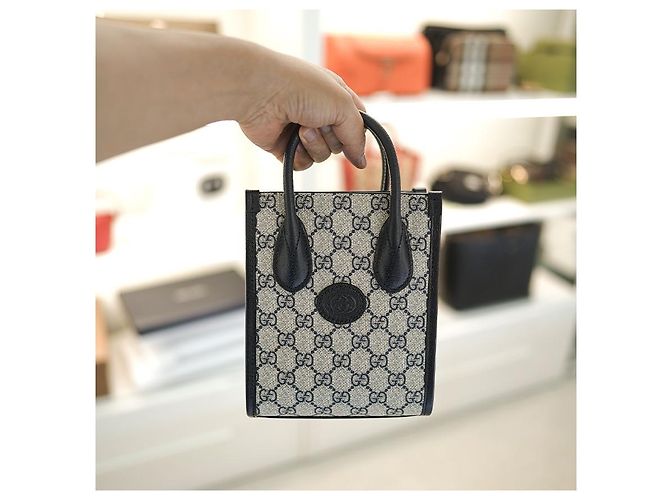 Gucci Borsa mini tote da donna in tela rivestita blu navy - vista 13