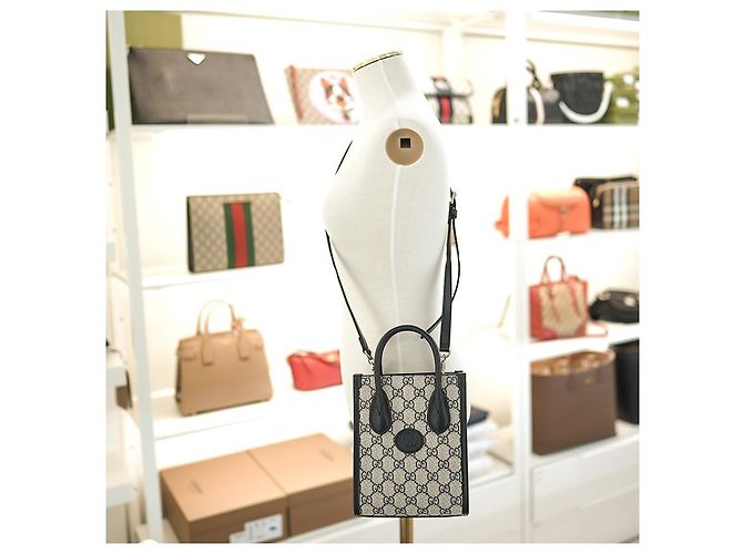 Gucci Borsa mini tote da donna in tela rivestita blu navy - vista 3