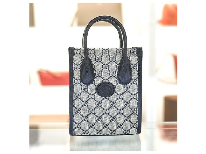 Gucci Borsa mini tote da donna in tela rivestita blu navy - vista 7