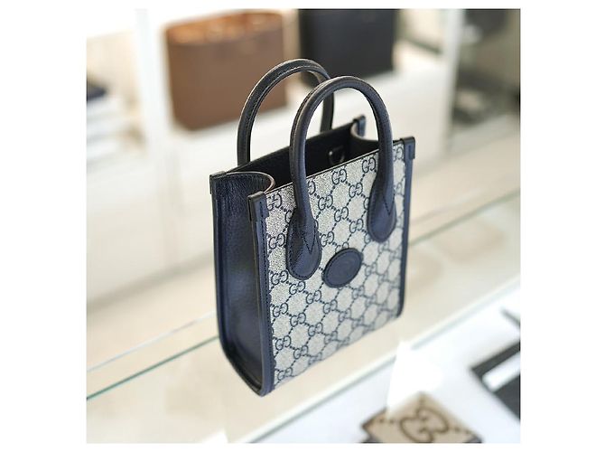 Gucci Borsa mini tote da donna in tela rivestita blu navy - vista 8