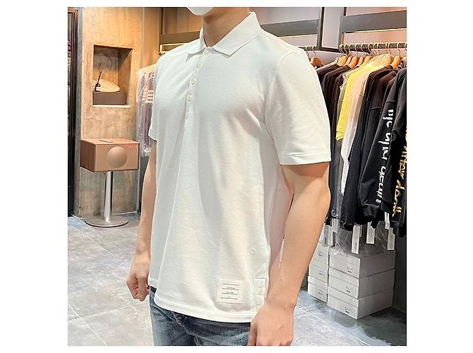 Thom Browne Polo de algodón piqué con rayas en la parte posterior, ajuste relajado, manga corta Blanco - vista 10