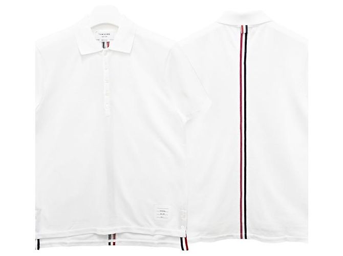Thom Browne Polo de algodón piqué con rayas en la parte posterior, ajuste relajado, manga corta Blanco - vista 13