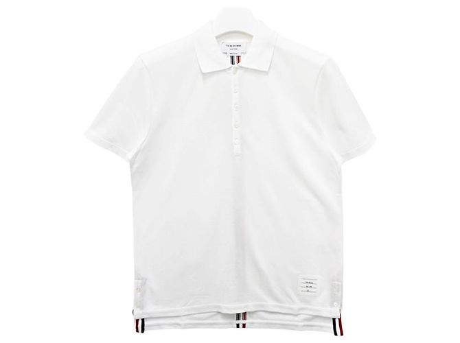 Thom Browne Polo de algodón piqué con rayas en la parte posterior, ajuste relajado, manga corta Blanco - vista 14