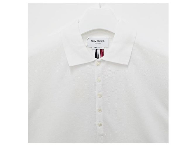 Thom Browne Polo de algodón piqué con rayas en la parte posterior, ajuste relajado, manga corta Blanco - vista 16
