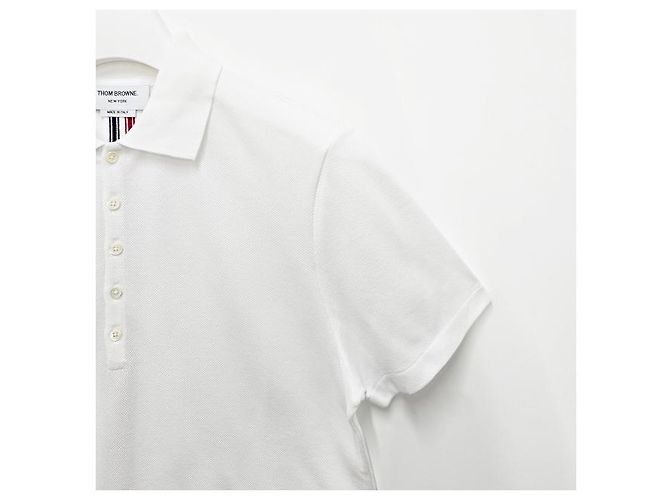 Thom Browne Polo de algodón piqué con rayas en la parte posterior, ajuste relajado, manga corta Blanco - vista 17