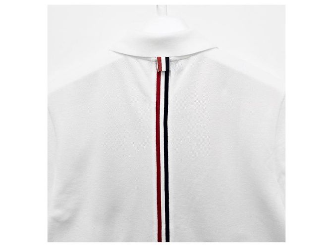 Thom Browne Polo de algodón piqué con rayas en la parte posterior, ajuste relajado, manga corta Blanco - vista 19