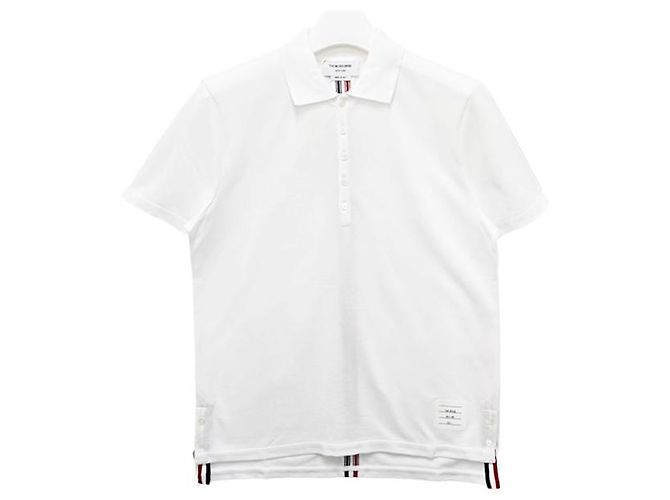 Thom Browne Polo de algodón piqué con rayas en la parte posterior, ajuste relajado, manga corta Blanco - vista 2