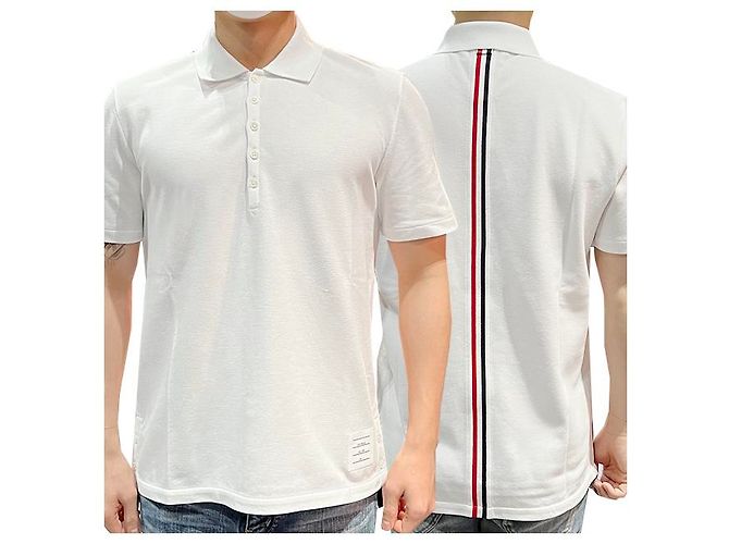 Thom Browne Polo de algodón piqué con rayas en la parte posterior, ajuste relajado, manga corta Blanco - vista 20
