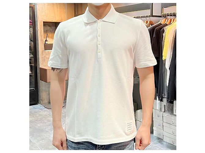 Thom Browne Polo de algodón piqué con rayas en la parte posterior, ajuste relajado, manga corta Blanco - vista 21