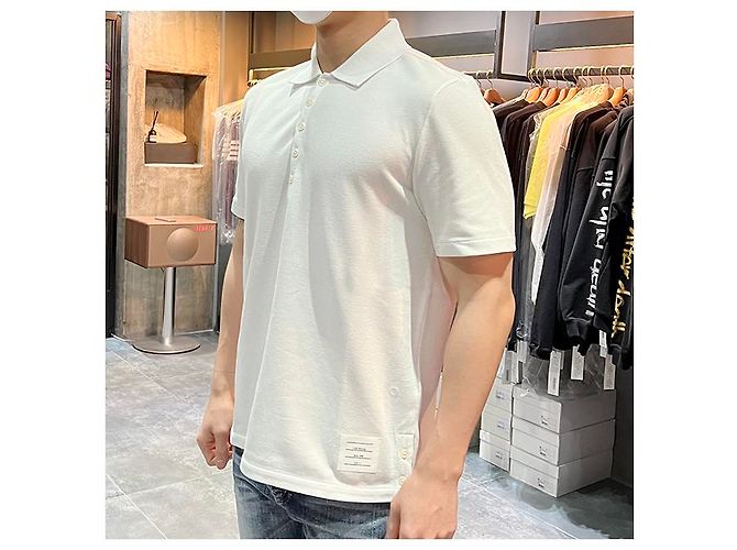 Thom Browne Polo de algodón piqué con rayas en la parte posterior, ajuste relajado, manga corta Blanco - vista 22